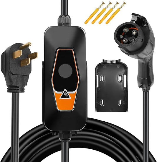 Portable EV Charger Level 2, 32Amp 240V, Electric Vehicle Charger with 16.5FT Cable, NEMA 14-50 Plug, Compatible with SAE J1772 EVs, Scheduled Charging, Adjustable Current