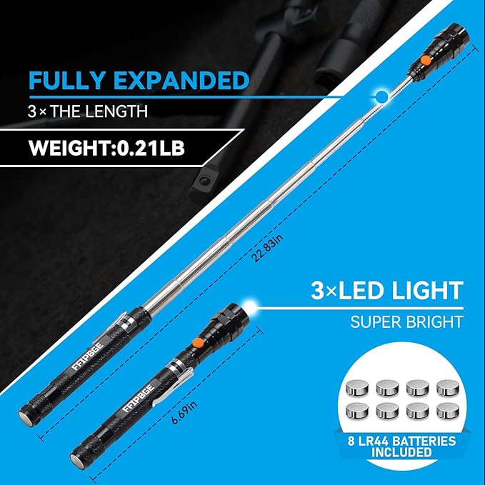 Telescoping Magnet Pickup Tool with 3 LED Magnetic Flashlight, Christmas Stocking Stuffers for Men Adults, Cool Gadgets Birthday Gifts for Men, Dad, Husband, Boyfriend