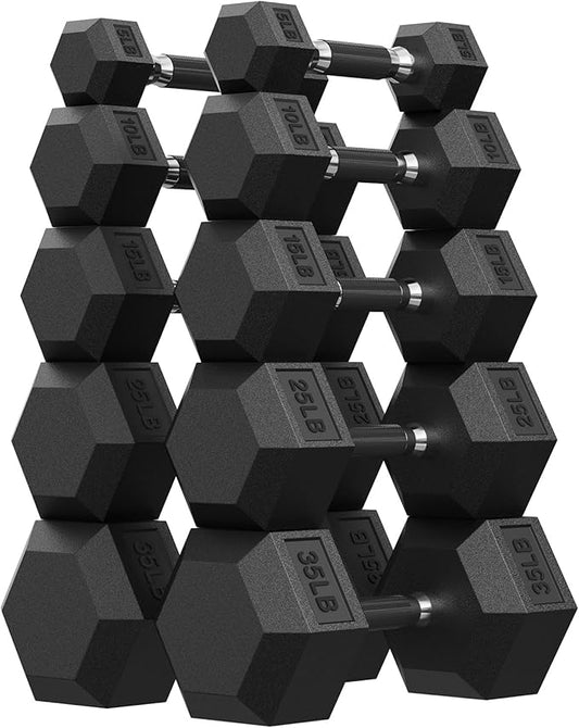 Hex Dumbbell Set, 45-400 lb Set Rubber Encased Exercise & Fitness Dumbbells, Weights Dumbbells Set, Hand Weight for Strength Training