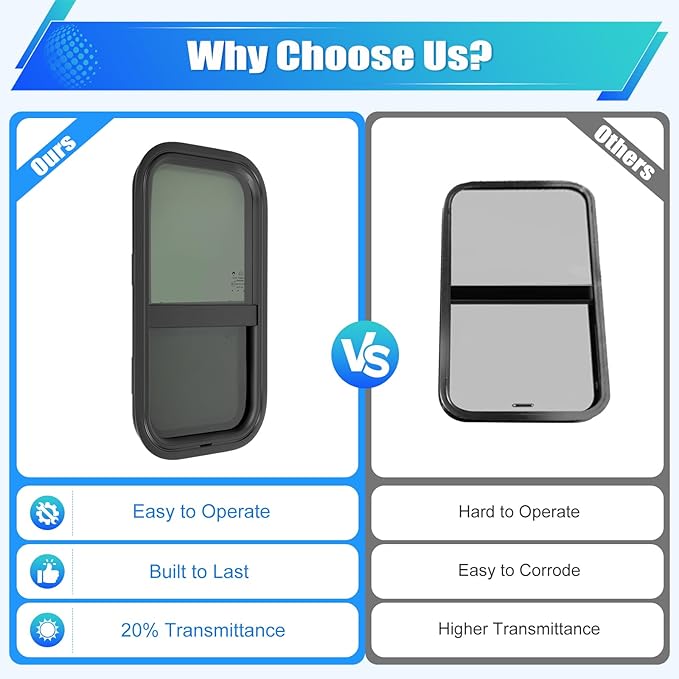 RV Window, 22" X 12" Universal RV Window Vertical Slide W/Trim Ring, Vertical Sliding Glass Window with Screen Window for Cargo, Horse Trailer, Marine Camper Window Replacement (12”x22”)