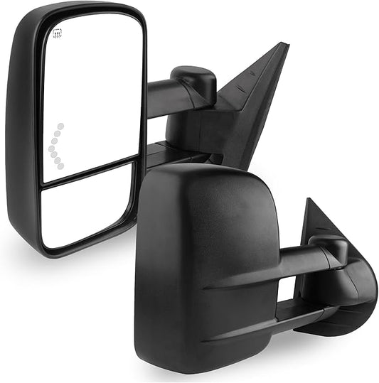 DWVO Power Heated Tow Mirrors for 2007-2014 Chevy Silverado GMC Sierra, Replacement Mirror Set with Turn Signal, Dual Glass, and Telescoping Design, Black