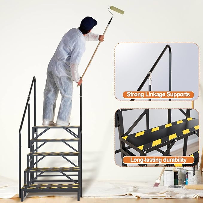 5 Step RV Stairs, Hot Tub Steps, Outdoor Spa Step Ladder with Handrail,Portable Economy 5th Wheel Stair for Travel Trailer, Motor Home, Camper and Porch with Non-Skid Tapes