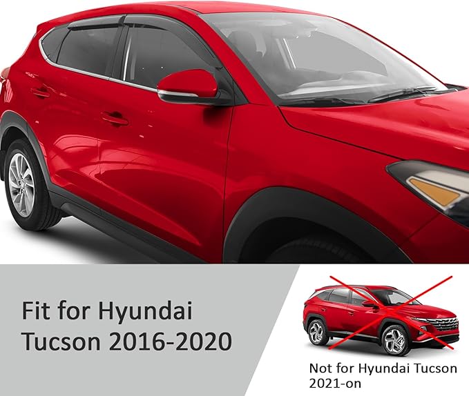 Voron Glass Tape-on Extra Durable Rain Guards for Hyundai Tucson 2016-2021, Window Deflectors, Vent Window Visors, 4 Pieces - 120036