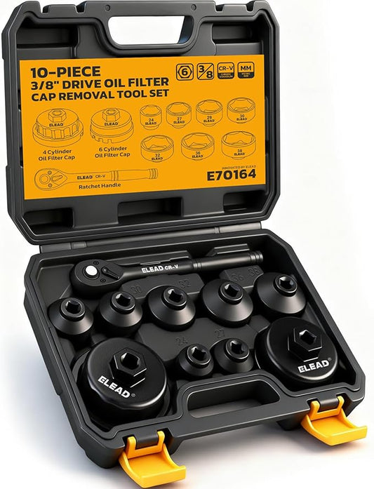 ELEAD 10-Piece Oil Filter Socket Wrench Set, 3/8" Drive Metric Cap Oil Filter Removal Tool, Low Profile Filters Socket Set with Ratchet Wrench Handle, Oil-change Kit Compatible with Toyota BMW Honda