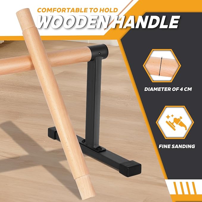 Wooden Parallel Bars 20" Length 12" Height,Dip Bar with Thick Beech Handles, Push-up stands for Handstand, L-Sit, Gymnastics, Strength Training Home Gym,Anti-slip Mats, Easy to Install,700lbs