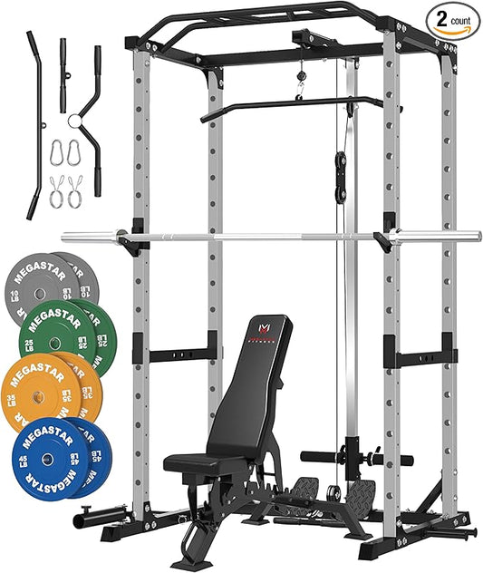 Power Rack Home Gym Package, 1600LBS Capacity Power Cage with 1.2" Diameter Multi-Grip Pull-Up Bar, LAT Pulldown System and Landmine Attachment, Gray P30