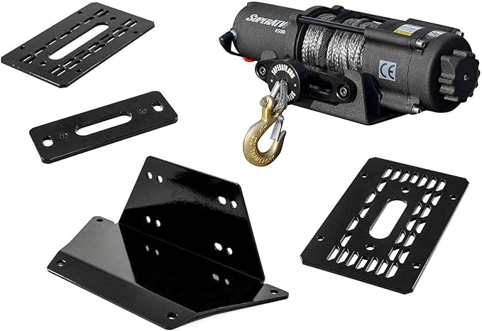 SuperATV 6000 lb Black Ops Winch with Heavy Duty Winch Mounting Plate for 2018+ Polaris RZR XP Turbo S / 2019+ RZR XP4 Turbo S | For Use with NO Front Bumper | Complete RZR Winch Kit Ready for Install