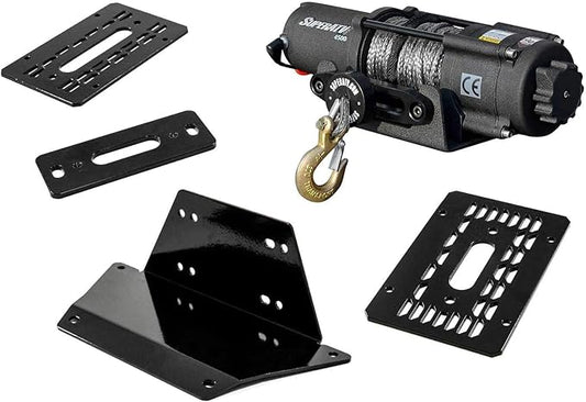 SuperATV 6000 lb Black Ops Winch with Heavy Duty Winch Mounting Plate for 2018+ Polaris RZR XP Turbo S / 2019+ RZR XP4 Turbo S | For Use with NO Front Bumper | Complete RZR Winch Kit Ready for Install