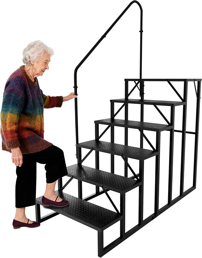 RV Steps with Handrail｜6 Step RV Stairs with Handrail｜Update 3.0 Outdoor RV Ladders with Anti-Slip Pedals｜Mobile Home Stairs for Travel Trailers｜Heavy Duty Camper Steps for Camper, Porch, Spa