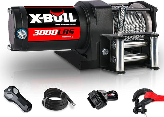 X-BULL 12V 3000LBS Steel Wire Electric Winch for Towing ATV/UTV Off Road with Mounting Bracket Wireless Remote