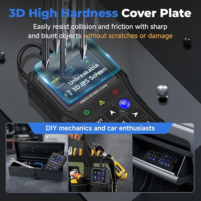 Bluetooth OBD2 Scanner with Battery Tester & Monitoring & Life Test - Support Checking Car Diagnostic Information on iPhone & Android, 2.8 inch HD Large Color Screen, TPU case Protection, Black