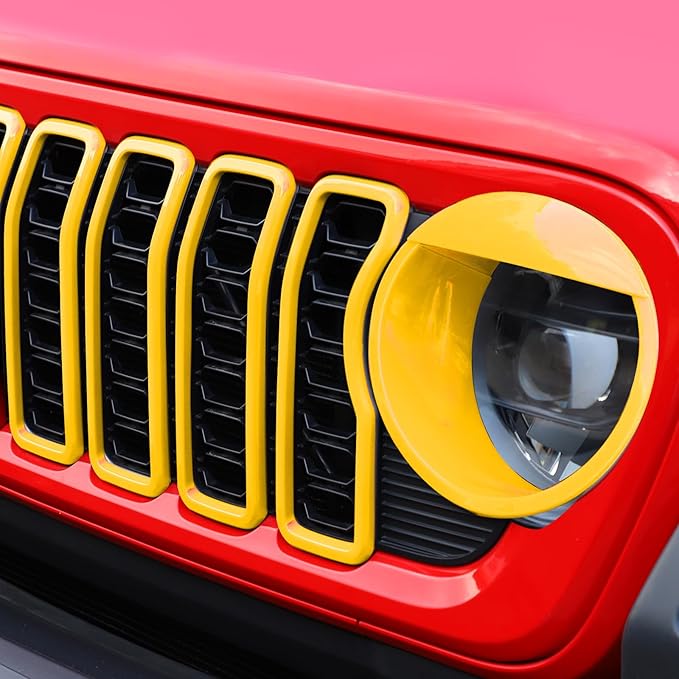 Front Grill Inserts Front Headlight Cover Kit fit for Jeep Wrangler JL JLU Gladiator JT 2024+ Exterior Accessories,Yellow