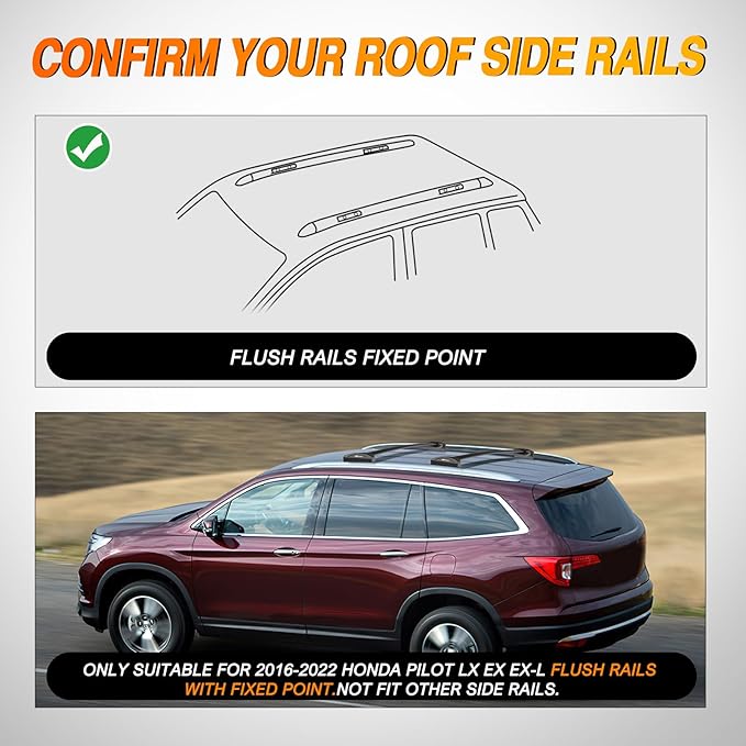 Nilight Roof Rack Cross Bars Fit for Honda Pilot 2016 2017 2018 2019 2020 2021 2022 LX EX EX-L with Flush Rails Fixed Point Adjustable Aluminum Crossbars Luggage Box Bike Kayak Snowboard Cargo Carrier