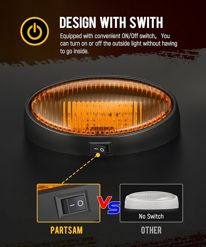Partsam Oval LED RV Porch Light with Swith, Exterior Utility Light Replacement for Camper Motorhome Trailer, Black Base w/Snap-on, Clear and Amber Lenses Included