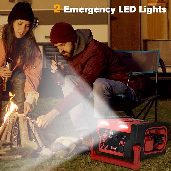 2000A 12V Solar Car Battery Jump Starter-20000 mAh Portable Power Station with 100 PSI Faster Air Compressor, 400W Inverter AC/DC/USB Ports and LED Lights, for Up to 10L Gas and 8.5L Diesel Engine