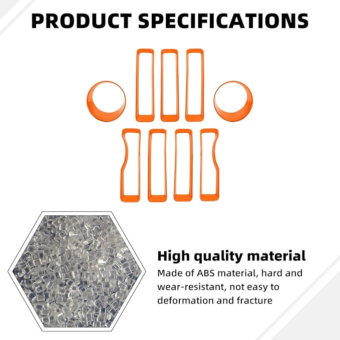 Grille Grill Insert+Headlight Turn Light Cover Compatible with 2018-2023 Jeep Wrangler JL JLU Sport/Sport S Only,Not for Sahara,Rubicon 4xe(Orange)