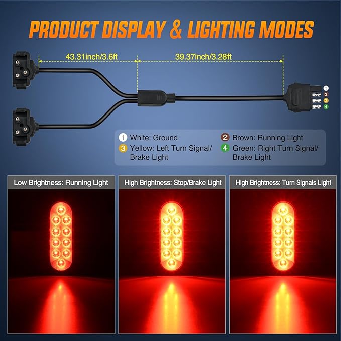 Nilight Hitch Cargo Carrier Oval Light Kit 2PCS 6Inch Red w/Flush Mount Grommet Bracket Harness Waterproof Stop Turn Signal Tail Lights for Luggage Bike Rack Truck Trailer