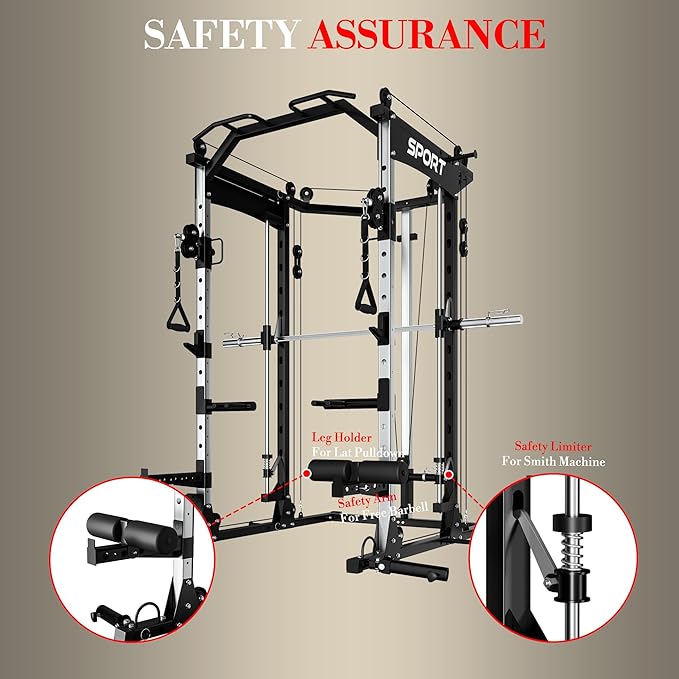 Power Cage, Multi-Functional Power Racks for Home Gym with Cable System, 1600LBS Weight Capacity Fitness Reality Squat Rack for Strength Workout with More Training Attachment,Black