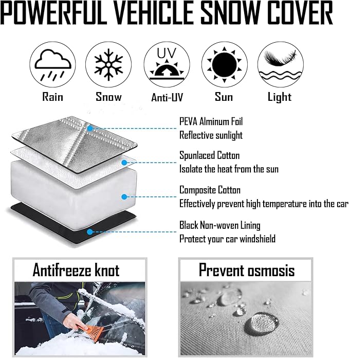 EXQUISLIFE Car Windshield Snow Ice Cover with 3 Layers Protection, Windshield Snow Ice Cover with Magnetic Edges Used for Snow Protection, Rain and Sun, Fits for Most Standard Cars, SUV
