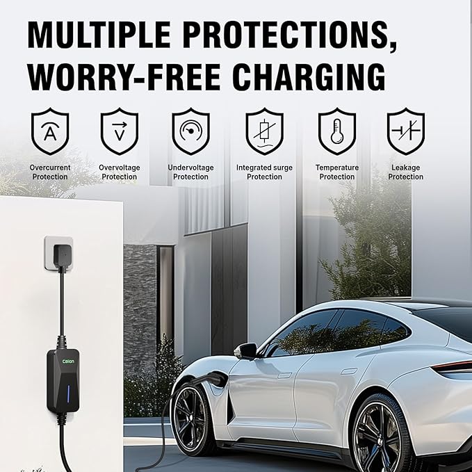 CALION Level 2 EV Portable Charger, 32 Amp Electric Vehicle Charger - 240V Charging Station, Indoor/Outdoor EV Charging for J1772 EVs, LED Indicator, NEMA 14-50 Plug, 25FT Cable