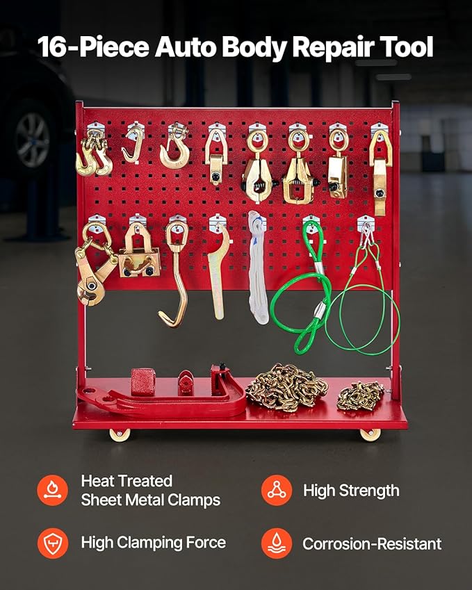 VEVOR Auto Body Frame Puller Straightener, 6T Tension Car Body Repair Equipment with 6000PSI Hydraulic Foot Pump & Swivel Post, Includes 16 Straightening Tools, for Auto Repair Shop, Sedan SUV Pickup