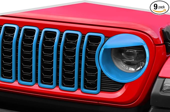 Front Grill Inserts Front Headlight Cover Kit fit for Jeep Wrangler JL JLU Gladiator JT 2024+ Exterior Accessories,Light Blue