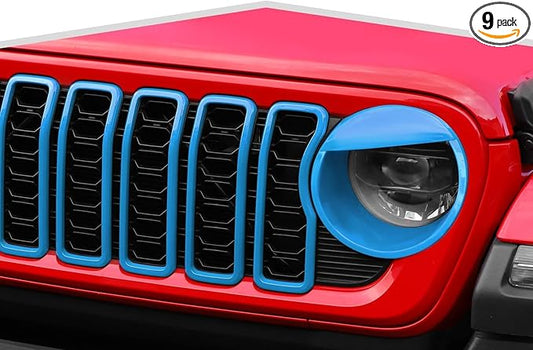 Front Grill Inserts Front Headlight Cover Kit fit for Jeep Wrangler JL JLU Gladiator JT 2024+ Exterior Accessories,Light Blue