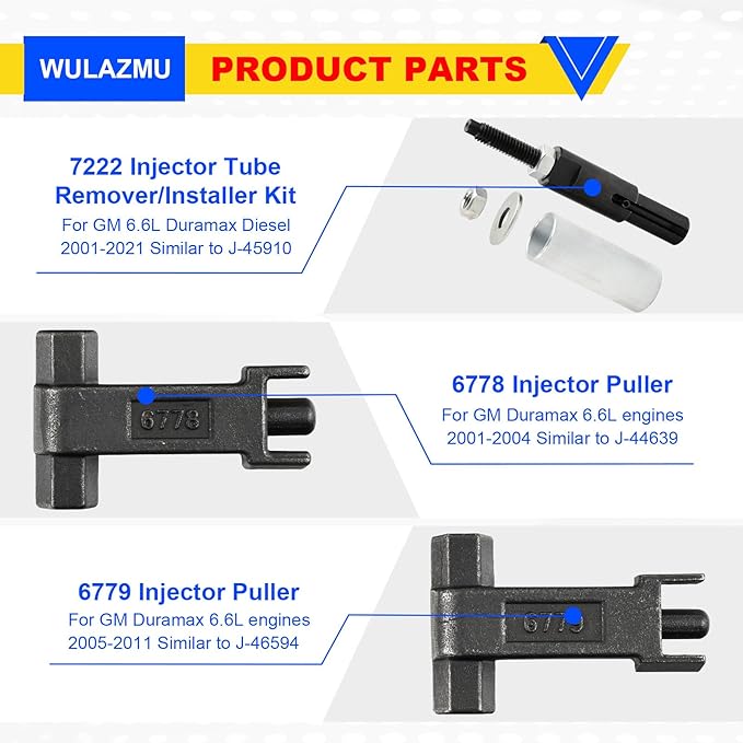 6778&6779 Injector Puller, 7222 Injector Tube Remover Installer Tools Kit for GM 6.6L 2001-2011 Duramax Diesel, Replaces J-44639, J-46594, J-45910