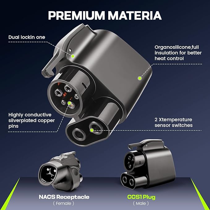 2025 Upgraded Tesla Supercharger to CCS1 Charger Adapter, [Max 500A 1000V] Fast Charge Electric Vehicle Charging Adapter（Light Black）