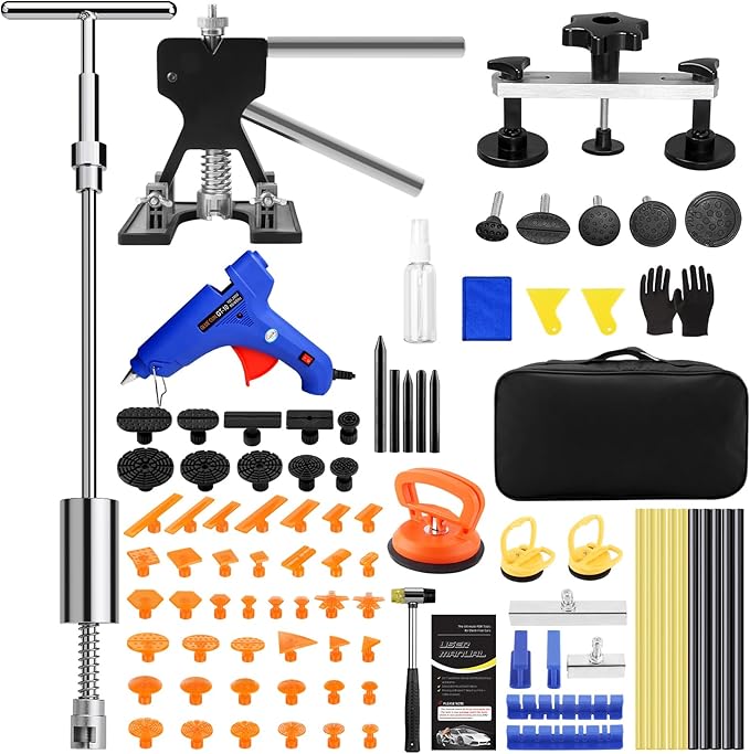 VEXTRO Dent Puller Kit, Paintless Dent Repair Tools with Dent Lifter, Bridge Puller, Slide Hammer T-Bar, PDR Car Dent Removal Kit with Glue Gun and Tabs for Auto Body Hail Damage