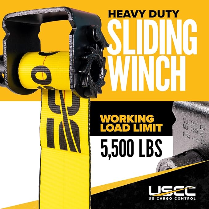US Cargo Control Low Profile Sliding Winch for Flatbed Trailer (5-Pack), 4 Inch Tie-Down Winch Holds Up 15 Feet of 4 Inch Webbing, Fits Sliding C-Track, 5,500 LBS Working Load Limit