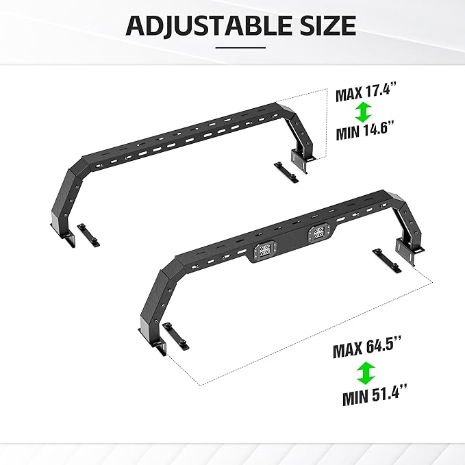 Adjustable 14.6-17.4" High Truck Bed Racks with 2 Led Lights Compatible with Tacoma/Tundra/Silverado 1500/ Sierra 1500/ Ram 1500/ Titan/Frontier/Canyon/Colorado/JT/Ford F-Series/Ranger