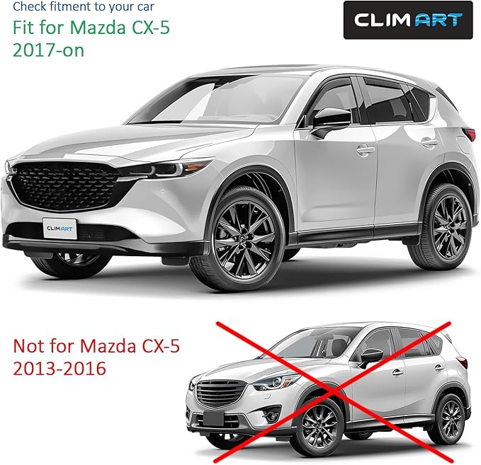CLIM ART in-Channel Incredibly Durable Rain Guards for Mazda CX-5 2017-2026, Original Window Deflectors, Vent Deflector, Vent Window Visors, Dark Smoke Car Accessories, 4 pcs. - 620475