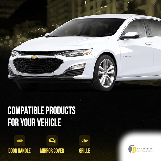 Gloss Black Chrome Delete Front Grille | Car Grille Cover | Grille Insert | Trim Overlay | Compatible with 2019-2025 Chevrolet Malibu | ABS6504BLK