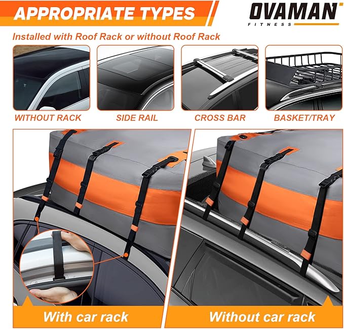 Car Rooftop Cargo Carrier Bag – 23 Cubic Feet Waterproof Heavy Duty 900D Roof Bag for All Vehicles SUV with/Without Roof Rack, Car Storage Bag with Anti-Slip Mat, 6 Hooks & Luggage Lock