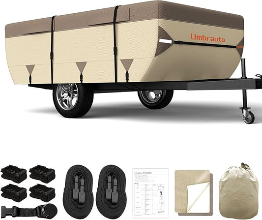 Umbrauto Pop Up Camper Cover for 10'-12' Folding Tent Trailer – 7-Layer Top, 3-Layer Side, Waterproof, Windproof, Sun-Resistant, Heavy-Duty Cover for All-Weather Protection