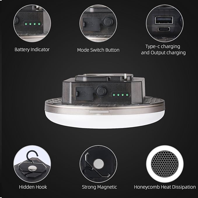 12000mAh 5000LM Camping Lights 3 Color Lighting Modes Bright Rechargeable LED Lamp 40W Hanging Tent Lights IPX5 Waterproof,Magnet,Power Failure Emergency Survival Kits & Christmas Day Gift