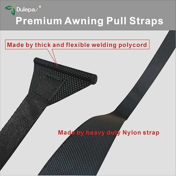Dulepax RV Awning Pull Straps, 96 Inches Long Straps with Welding Polycord Technology. Universal Patio Awning Pull Straps (2 Units) Black