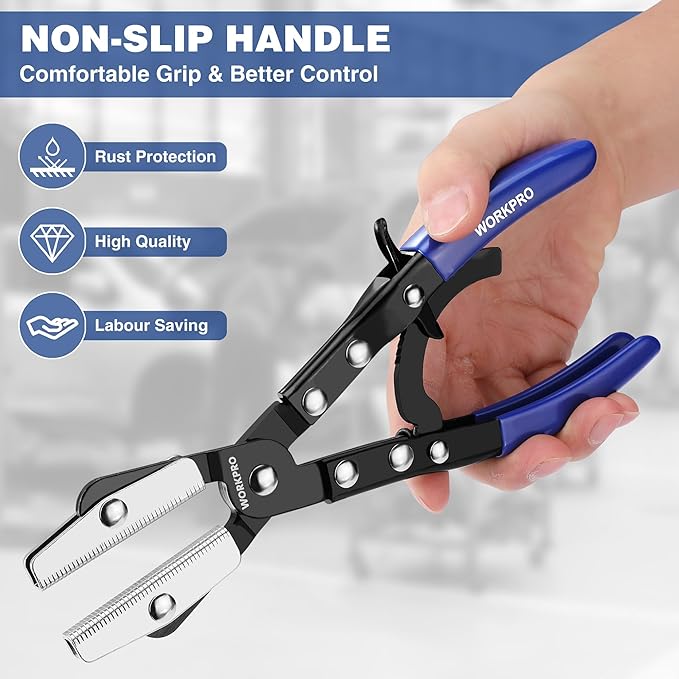 WORKPRO 10" Ratcheting Hose Pinch Off Pliers, Locking Hose Pinch Pliers for Automotive Hose Lines, Radiator Lines, Fuel Lines, Coolant Lines