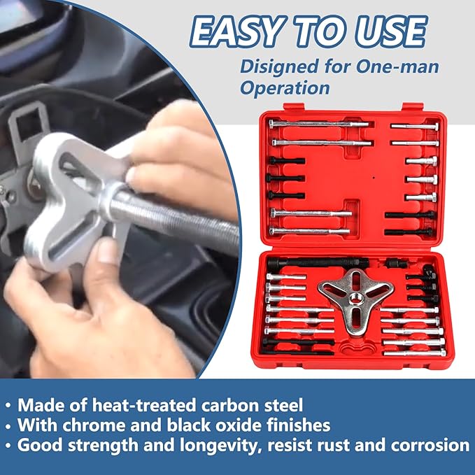 46pcs Harmonic Balancer Puller Set Crankshaft Pulley Puller Steering Wheel Flywheel Power Steering Pulley Puller Installer Tool Set for Most Pickups, SUVs, Cars,