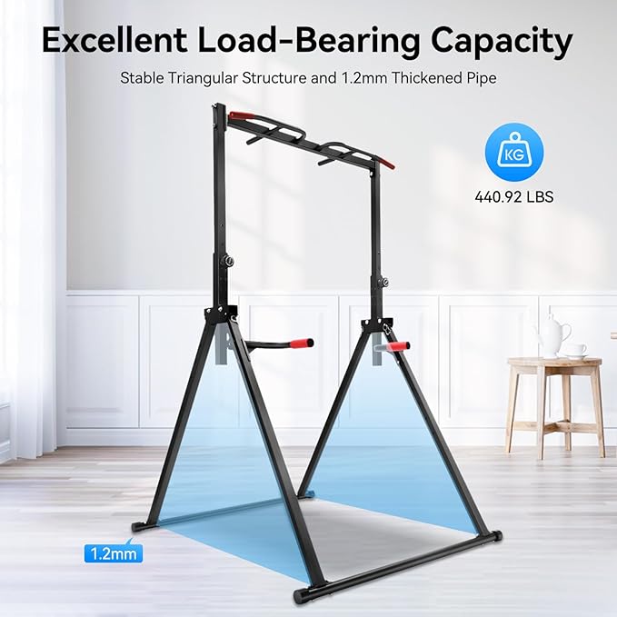 440 LBS Pull up Bar Free Standing, Parallel Adjustable Height Standing Pull Up Bar Dip Station for Home Gym Heavy Duty, Strength Training Fitness