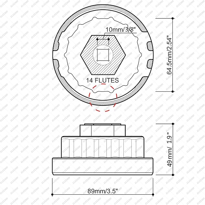 64mm 14 Flutes/4 Slots Oil Filter Cap Wrench Removal Tool Socket Compatible with Toyota, Lexus, and Scion Vehicles Equipped with 2.5L to 5.7L engines, Black Heavy-Duty Aluminum