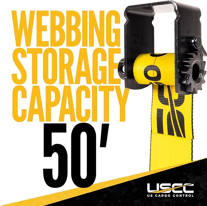 US Cargo Control Sliding Winch for Flatbed Trailer, 4 Inch Cargo Tie Down Stores Up to 50 Feet of Webbing, Tie-Down Winch Fits C-Track, 5,500 LBS Working Load Limit