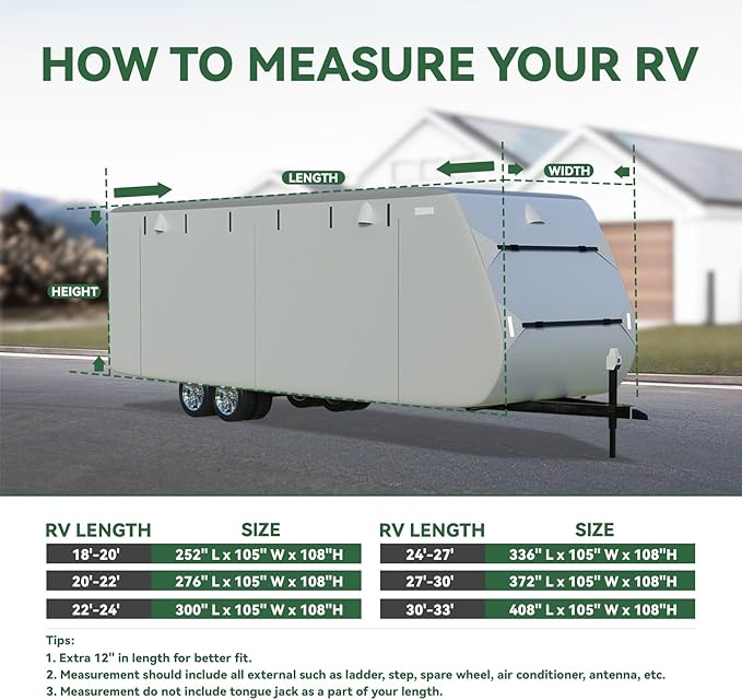 RVGUARD RV Cover, Travel Trailer Cover fits for 27' - 30' RV, 6 Layers Anti-UV Waterproof Camper Cover, with Tongue Jack Cover and Storage Bag, Grey