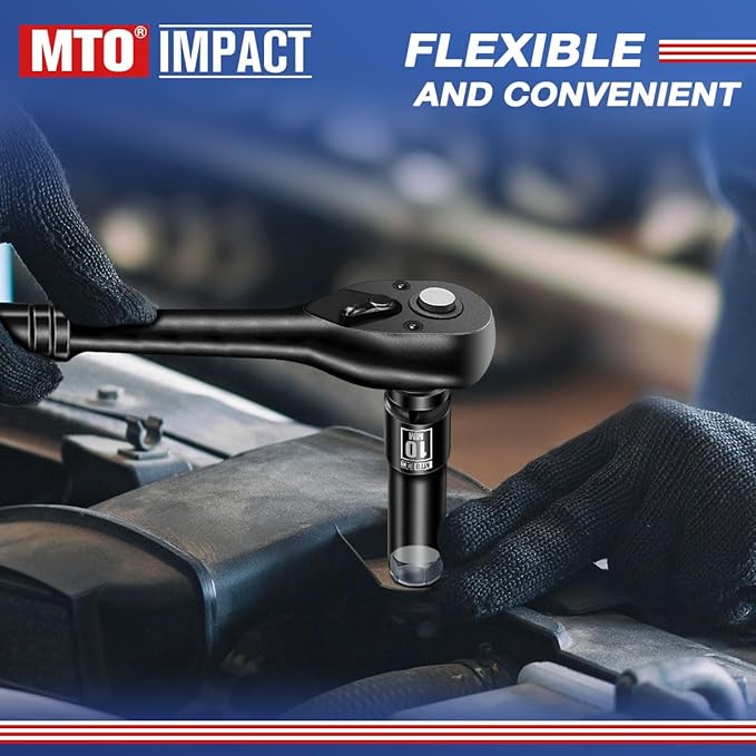 MTO 1/2" Drive 10mm Deep Impact Socket, 6 Pt. Metric Socket, CR-MO Steel & Anti-Corrosion Coating for Heavy-Duty Use