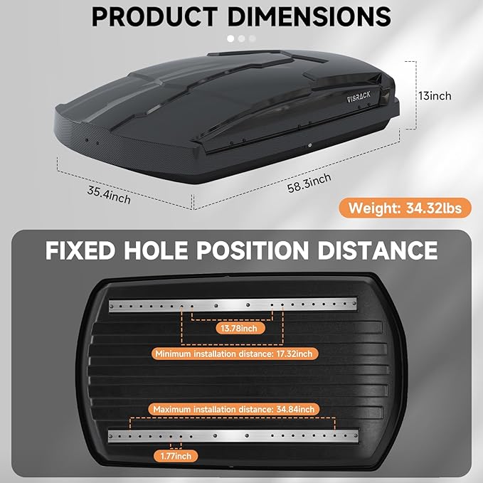 Roof Cargo Box, Dual-Side Opening Design, 15.5 Cubic Feet Capacity, Waterproof Hard-Shell Storage Box, Includes Straps and Spare Key,Ideal for Travel and Luggage Transport, (B58)