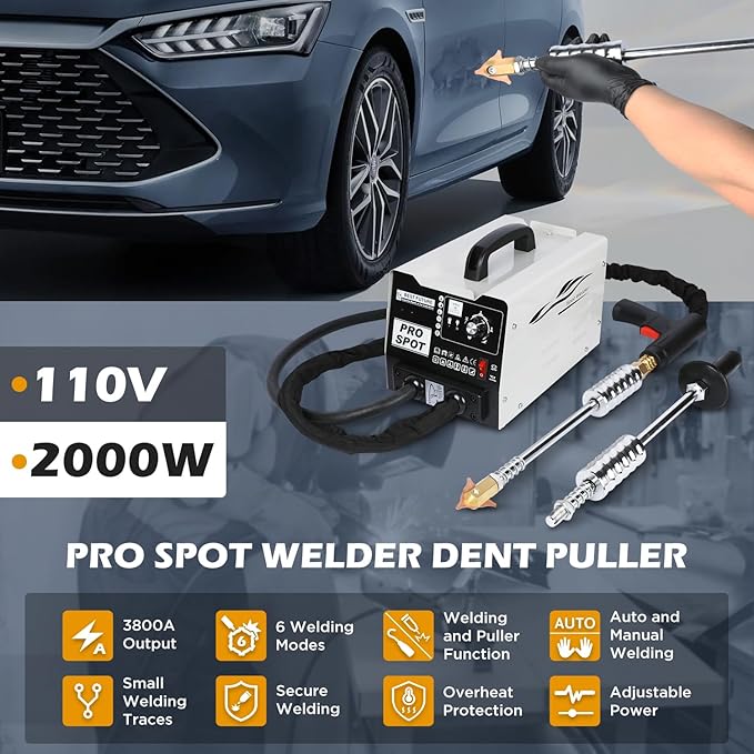 Stud Welder Dent Repair Kit, 110V Spot Welder Dent Puller Machine 2000W 3800A Dent Puller Welder with 6 Welding Modes Vehicle Body Repair Dent Removal Tools for Car/Truck/Motorcycle