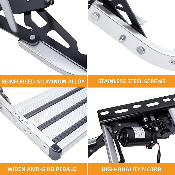 Electric Retractable RV Steps with LED Lighting, 400 LBS Load Capacity, Foldable Aluminum Alloy Camper Steps, Thickened Steel Plate Trailer Steps, Non-Slip Design, Ideal for RV, Trailer, Camper