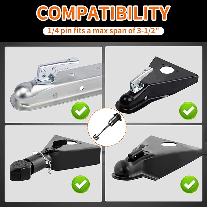 METOWARE Keyed Alike Trailer Hitch Lock Set, 5/8" Dia 3-1/2” Long Anti-Theft Hitch Lock Fits Class III IV Receiver, 1/4” Dia with 3-1/2" Span Traile Coupler Lock for Tow Boat RV Truck