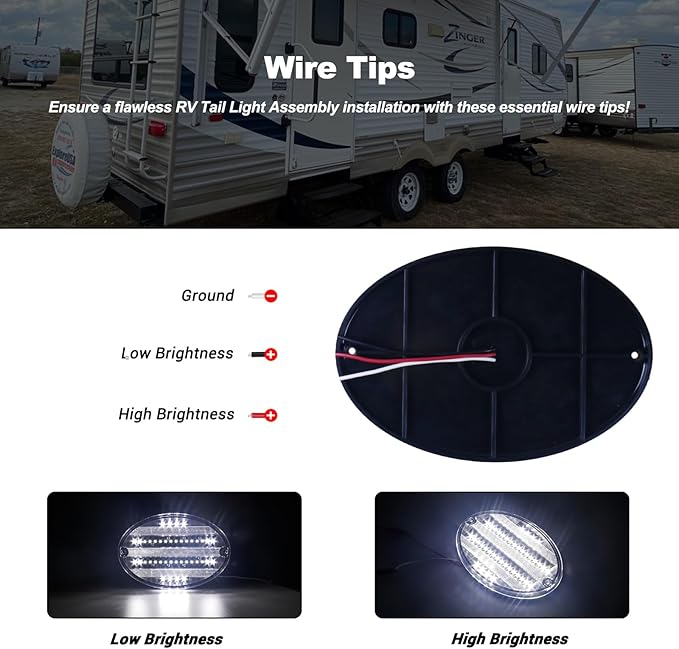 Oval LED Tail Lights White LED Backup Reverse Lights for Camper Trailer RV Airstream 8.5" Length 40LEDs Surface Mount Clear Lens, Pack of 2